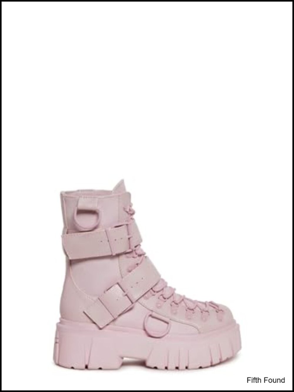 Chunky Vegan Leather Combat Boots Buckle D-Ring Side Zip Mid-Calf